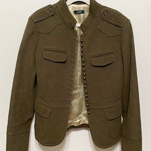 J Crew Wool Military Jacket Coat Womens Size 2 Brass Rouleau Buttons Epaulets